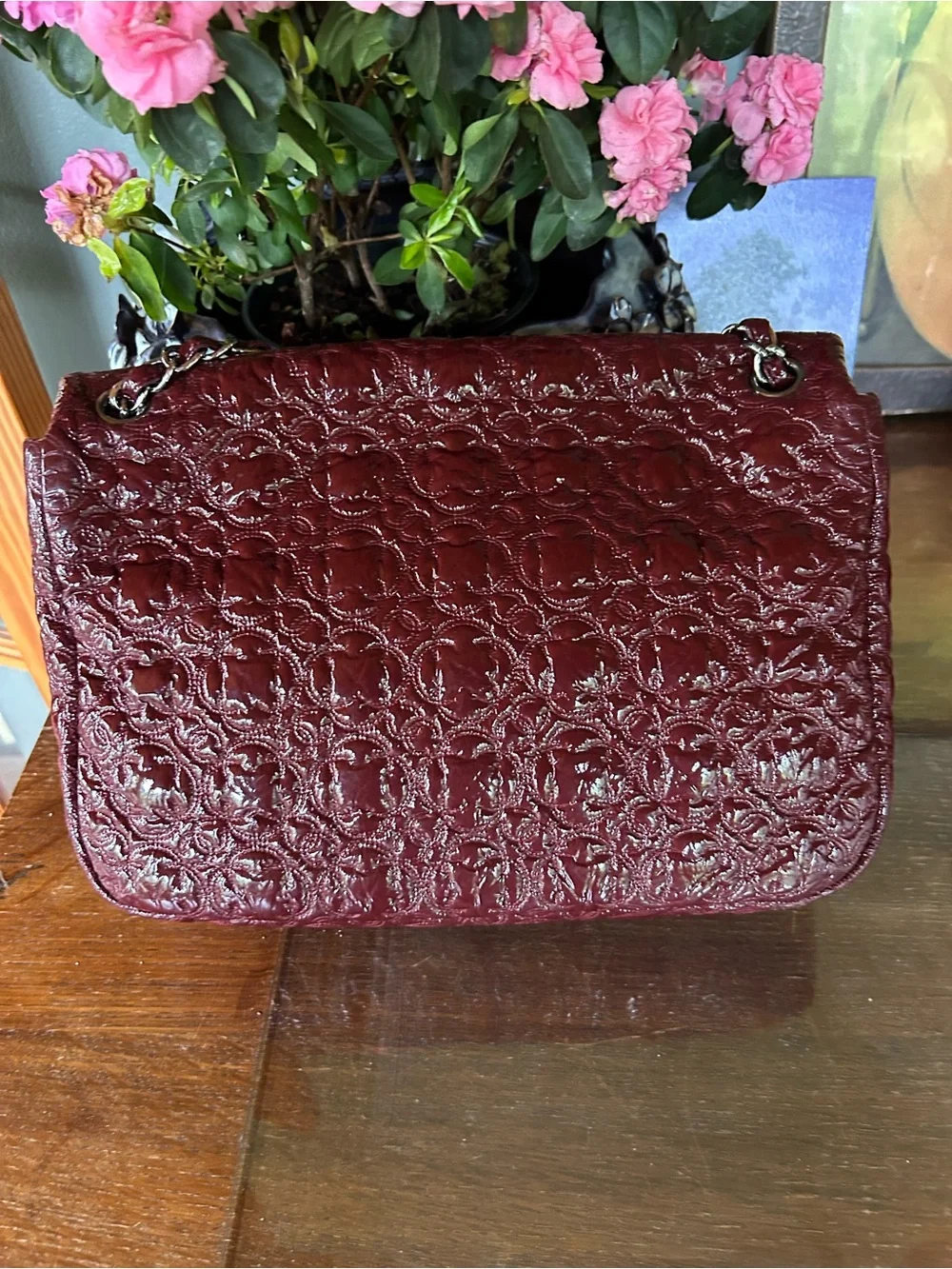 Chanel Patent Leather Camellia Jumbo Bag